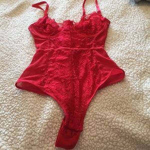 Red lace lingerie bodysuit